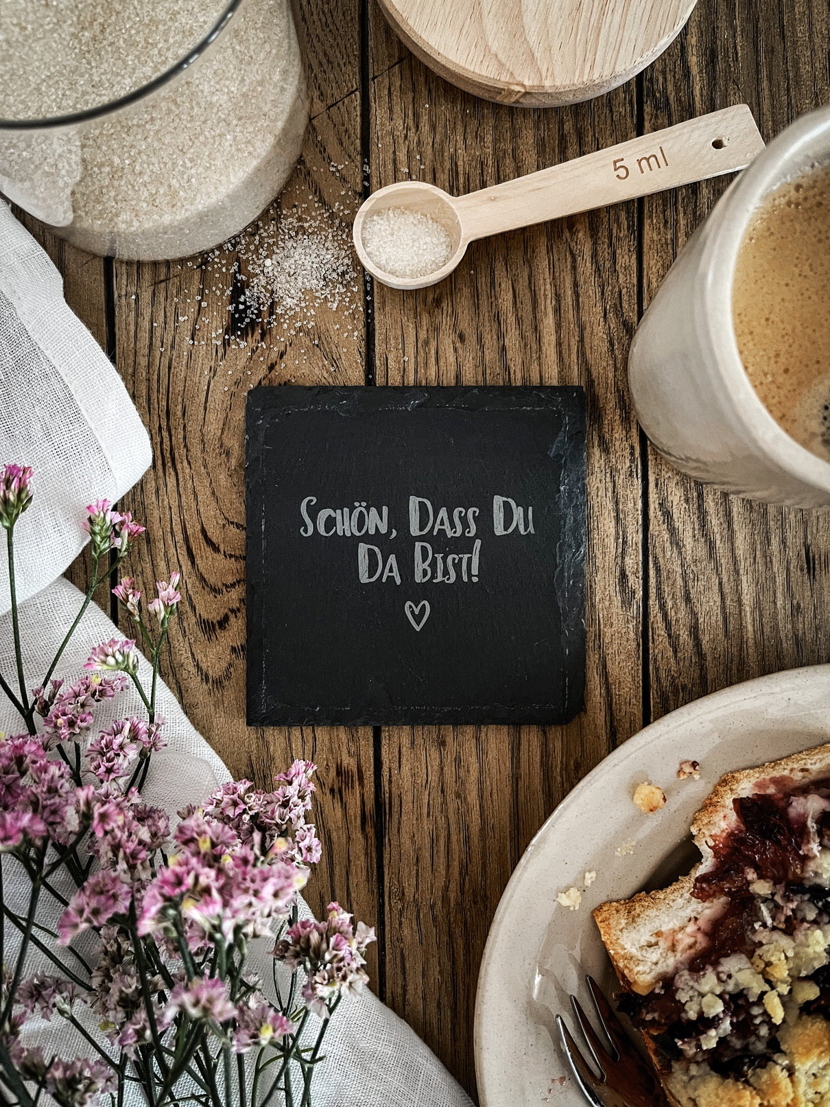 Schiefer-Untersetzer | Schön, dass du da bist 4er-Set