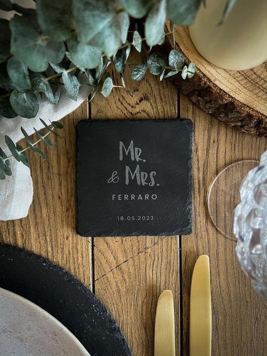 Schiefer-Untersetzer | Mr. & Mrs. personalisiert