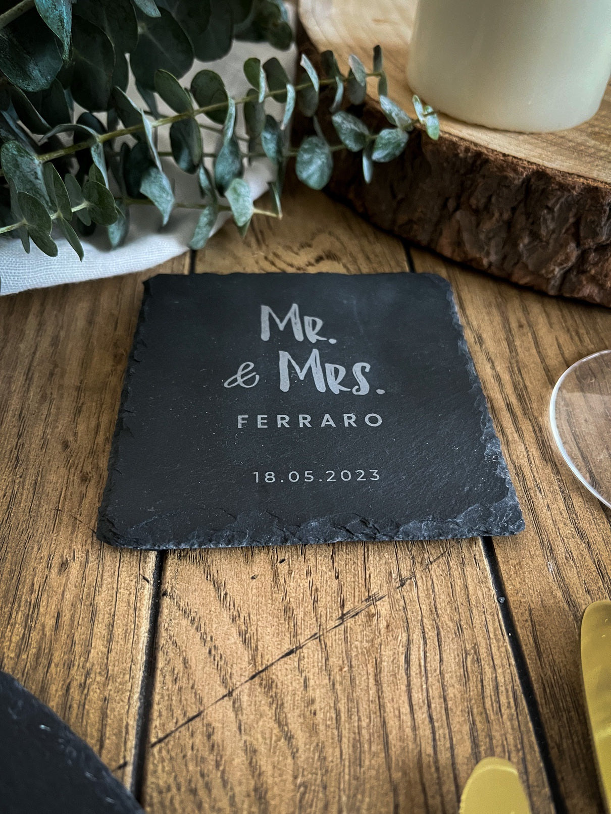 Schiefer-Untersetzer | Mr. & Mrs. personalisiert