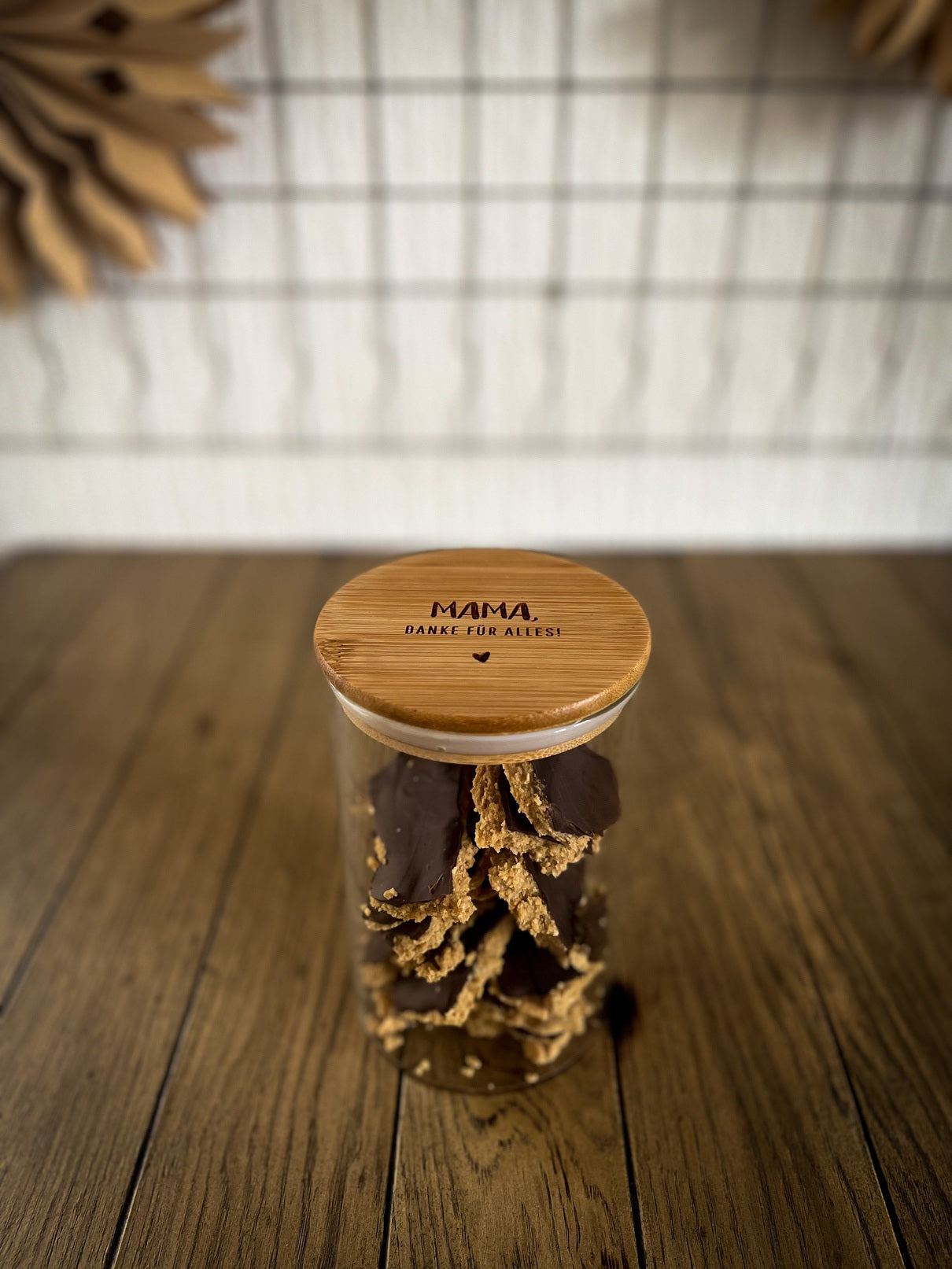 Personalisiertes Muttertagsgeschenk | Graviertes Vorratsglas mit Holzdeckel