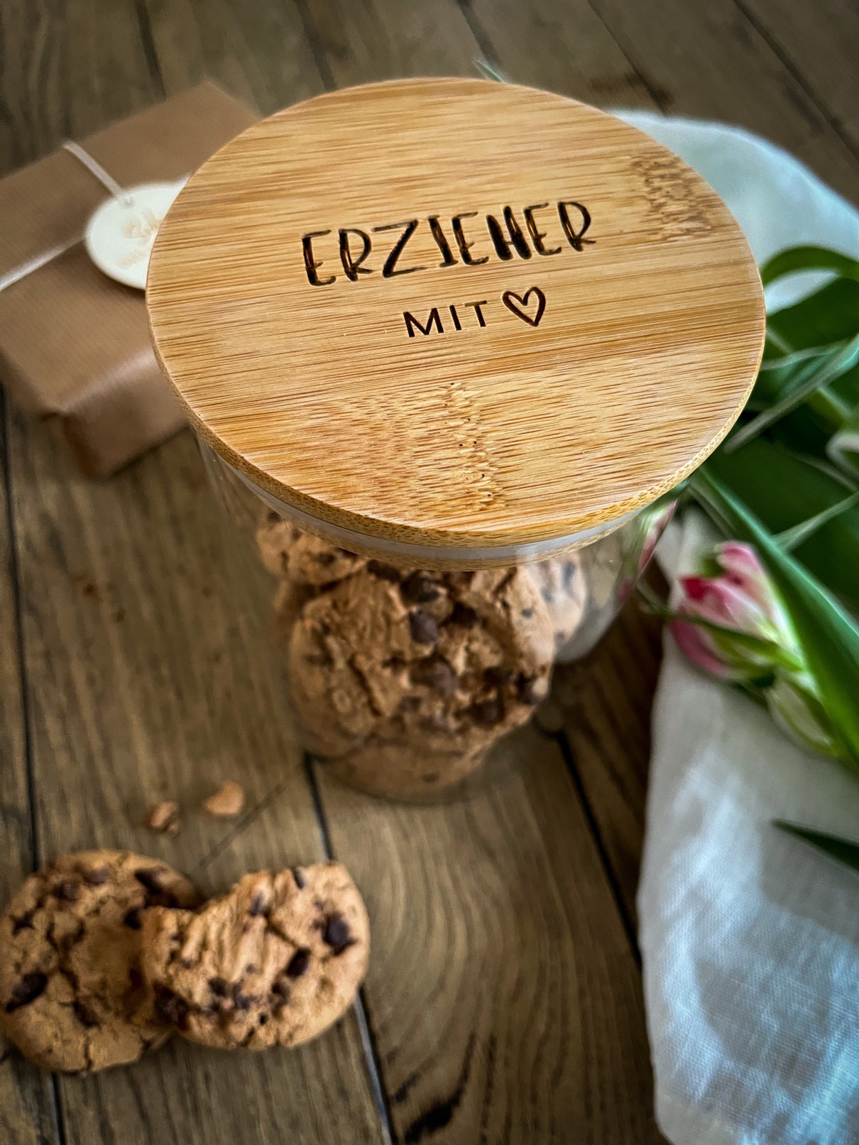 Vorratsglas mit Holzdeckel graviert | Erzieher/in mit Herz
